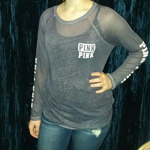 gray long sleeve sleeve pink shirt